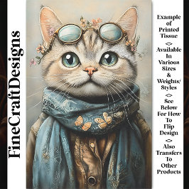 Papel De Seda Chic Cat Com Espectros, Scarf, Flores, Dissociação