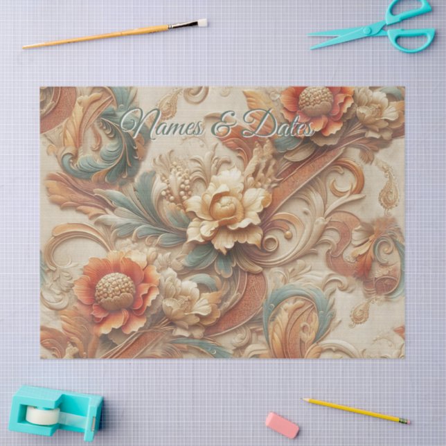 Papel De Seda Chic, Cremes Elegantes e textura de flor de couro (Arte )