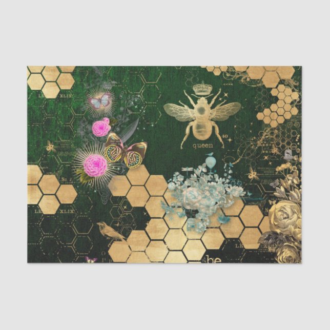 Papel De Seda Chic francês, vitoriano, abelha, floral, folha de  (Frente )