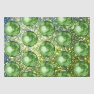 Papel De Seda Chic Green Christmas Balls Glitter Sparkles