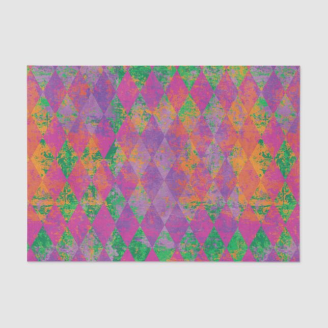 Papel De Seda Chic Mardi Gras Purple Dourado Harlequin Patterno (Frente )