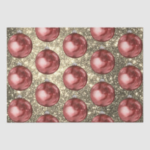 Papel De Seda Chic Red Christmas Balls Dourados Sparkles