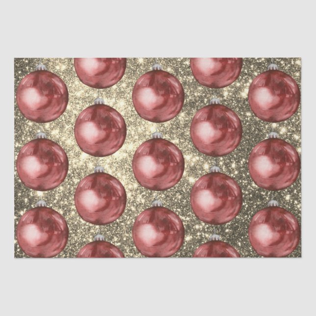 Papel De Seda Chic Red Christmas Balls Dourados Sparkles (Frente )