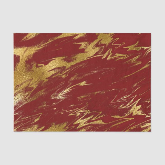 Papel De Seda Chic Red Dourado Faux Marble (Frente )