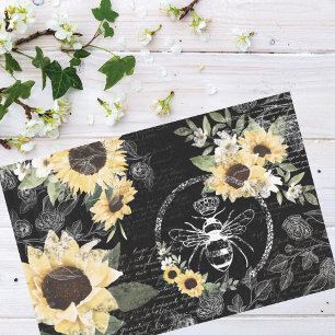 Papel De Seda Chic Rustic Vintage Queen Honey Bee Sunflower