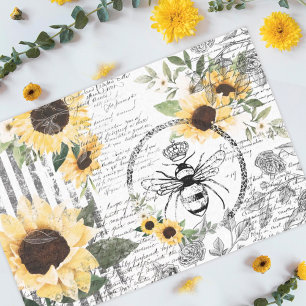 Papel De Seda Chic Rustic Vintage Queen Honey Bee Sunflower