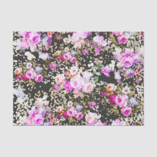 Papel De Seda Chic vintage preto rosa dourado floral confetti