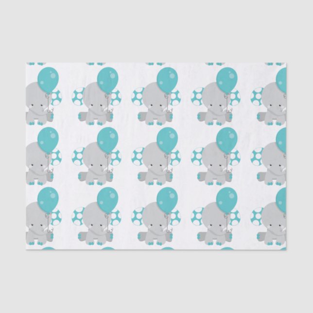 Papel De Seda Chic Wood Teal Elephant Gênero Nêutrico Bebê (Frente )