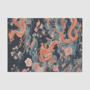 Papel De Seda Chinês dragão oriental, chinoiserie escura