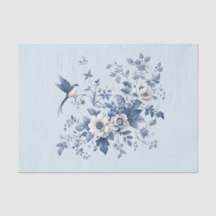 Papel de Seda Chinês Floral e Pássaro Azul