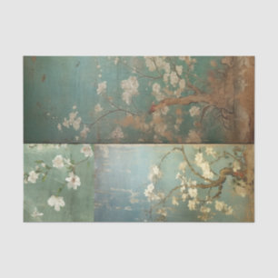 Papel De Seda Chinoiserie Antiquada Verde e Blossomas de Maçã 1