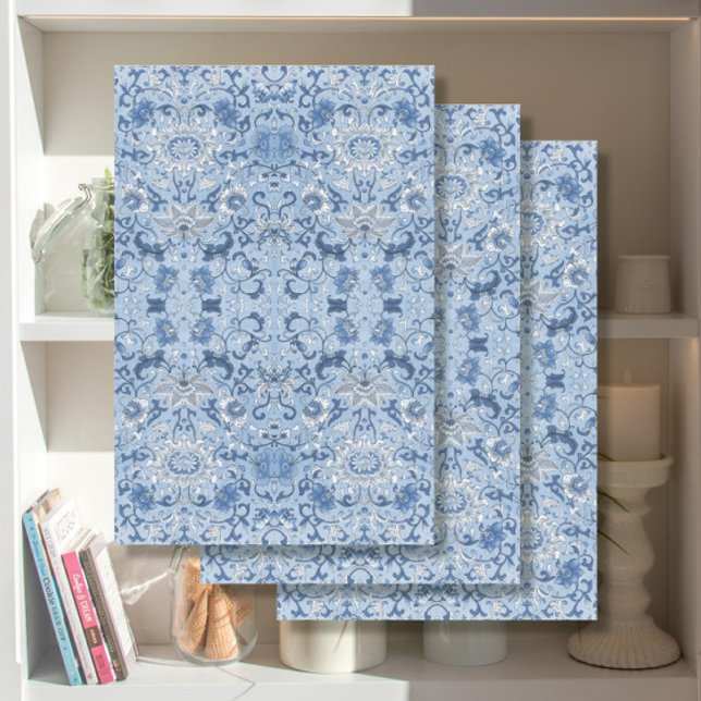 Papel De Seda Chinoiserie Asiática Floral Blue e White Decoupage (Criador carregado)