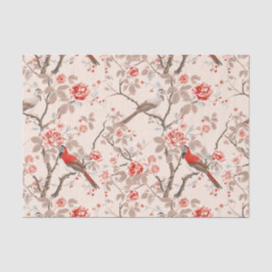 Papel De Seda Chinoiserie Aves Vermelhas Asiáticas Descamação de