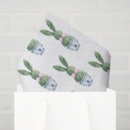 Papel De Seda Chinoiserie Azul e Branco com Topiaria de Coelho