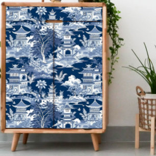 Papel De Seda Chinoiserie Azul Escuro e Nuvem Branca