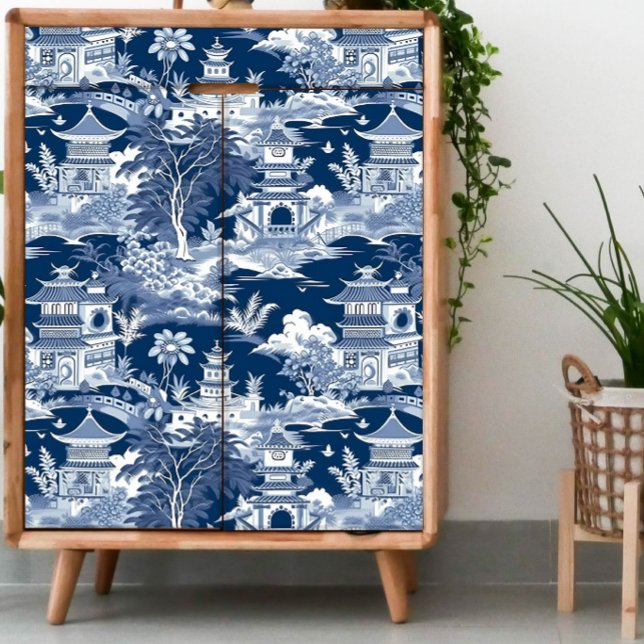 Papel De Seda Chinoiserie Azul Escuro e Nuvem Branca (Criador carregado)