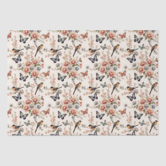 Papel De Seda Chinoiserie Bird e Butterfly Harmony (Frente )