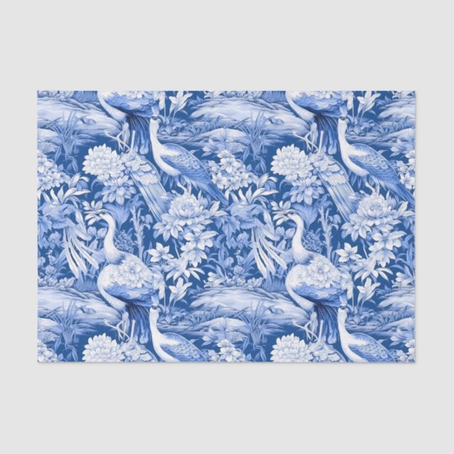 Papel De Seda Chinoiserie Birds Blue White Painting Decoupage (Frente )