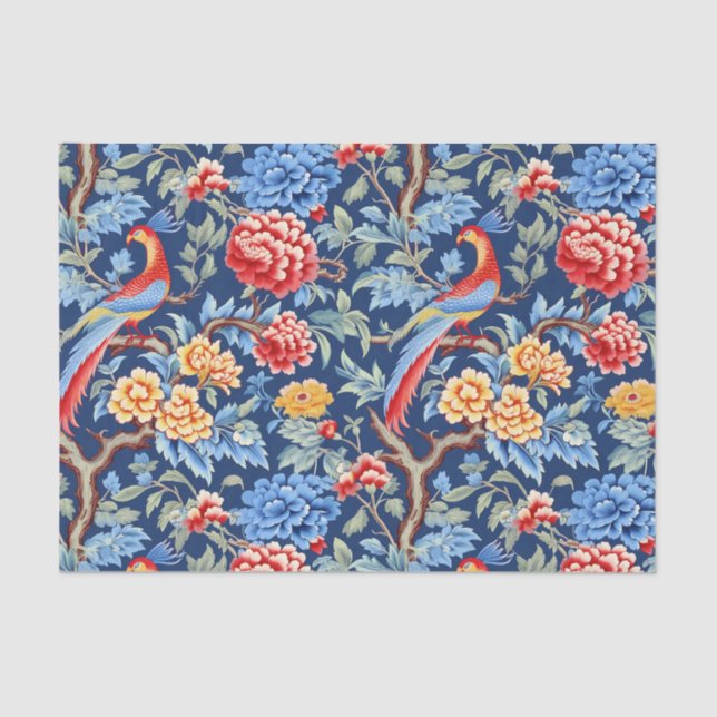 Papel De Seda Chinoiserie Birds Descanso Floral de Pintura (Frente )