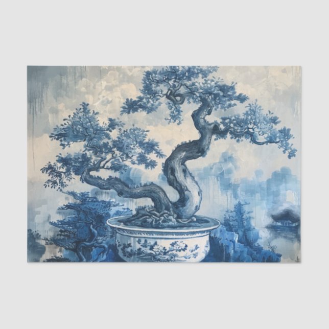 Papel De Seda Chinoiserie Blue e White Porcelain Design (Frente )