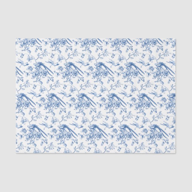 Papel De Seda Chinoiserie Blue Flowers & Birds Decoupage (Frente )