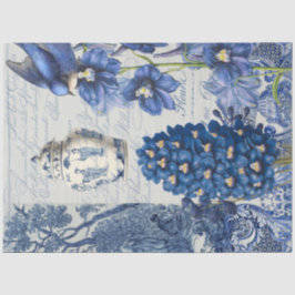 Papel De Seda Chinoiserie Blue White Flower Jar Script Ephemera