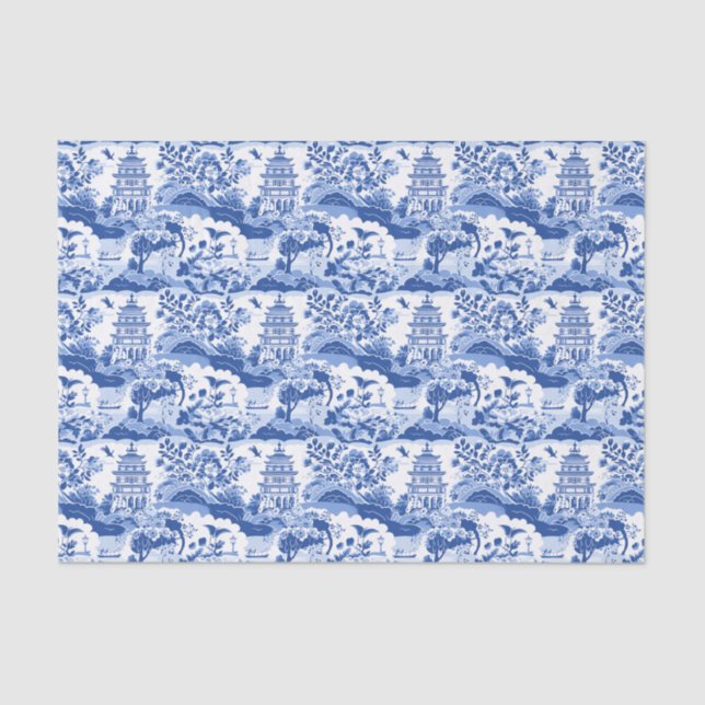 Papel De Seda Chinoiserie Blue & White Pagodas (Frente )