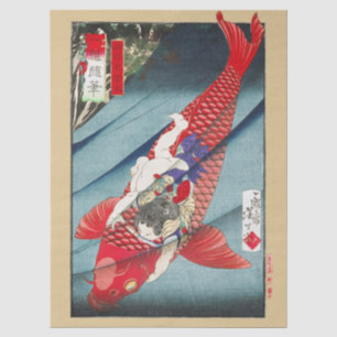 Papel De Seda Chinoiserie Carpa Koi Vermelha e Impressão de Meni