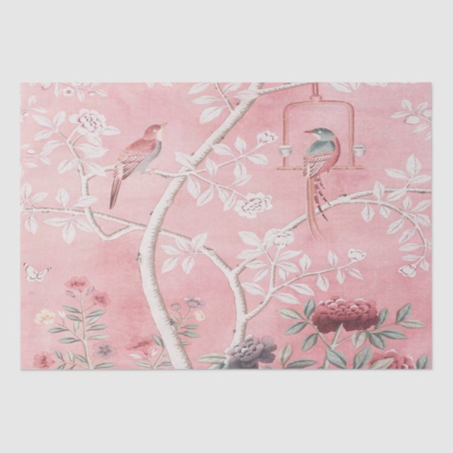 Papel De Seda Chinoiserie Chinesa Rosa (Frente )