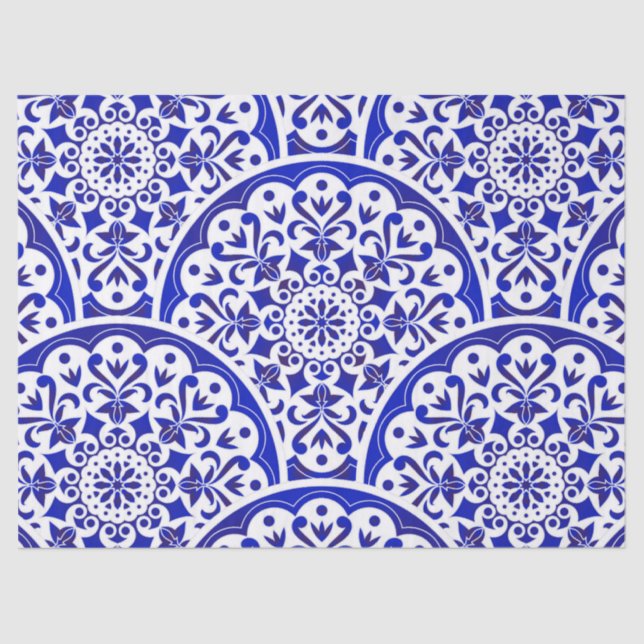 Papel De Seda Chinoiserie de dissociação branca azul inspirada n (Frente )