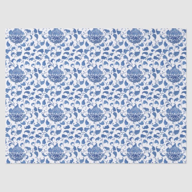 Papel De Seda Chinoiserie De Vintagem Azul E Branca (Frente )