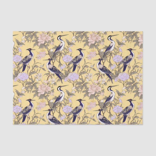 Papel De Seda Chinoiserie Egret Floral Amarelo (Frente )