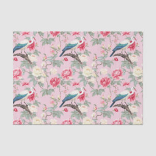 Papel De Seda Chinoiserie Egret Floral Rosa Rosa