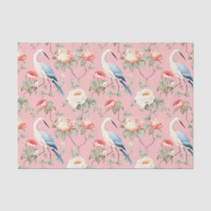 Papel De Seda Chinoiserie Egret Floral Rosa Rosa