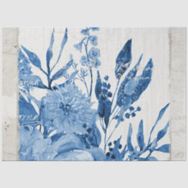 Papel De Seda Chinoiserie Flor Foliage Azul - Corte Branco