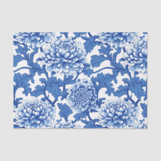 Papel De Seda Chinoiserie Floral Azul e Branca