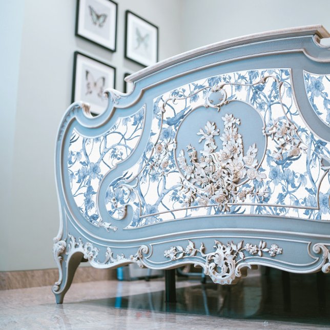 Papel De Seda Chinoiserie Floral Bird Dusty Blue Decoupage (Criador carregado)