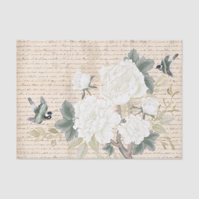 Papel De Seda Chinoiserie Floral Birds Antiga Decoupage (Frente )