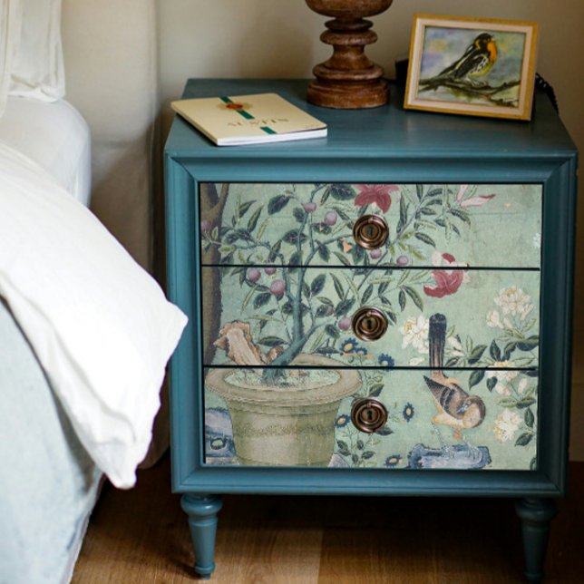 Papel De Seda Chinoiserie Floral Birds Pote Mint n Blue Decoupag (Criador carregado)