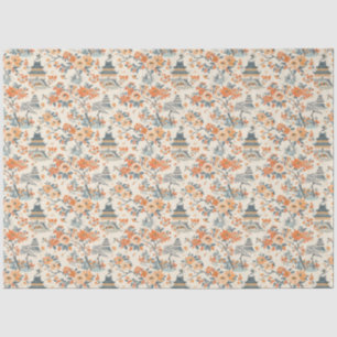 Papel De Seda Chinoiserie Floral Casa Laranja Creme