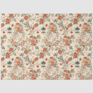 Papel De Seda Chinoiserie Floral Laranja Creme de Outono
