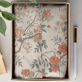 Papel De Seda Chinoiserie Floral Laranja Creme de Outono