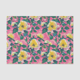 Papel De Seda Chinoiserie Floral pintada a rosa