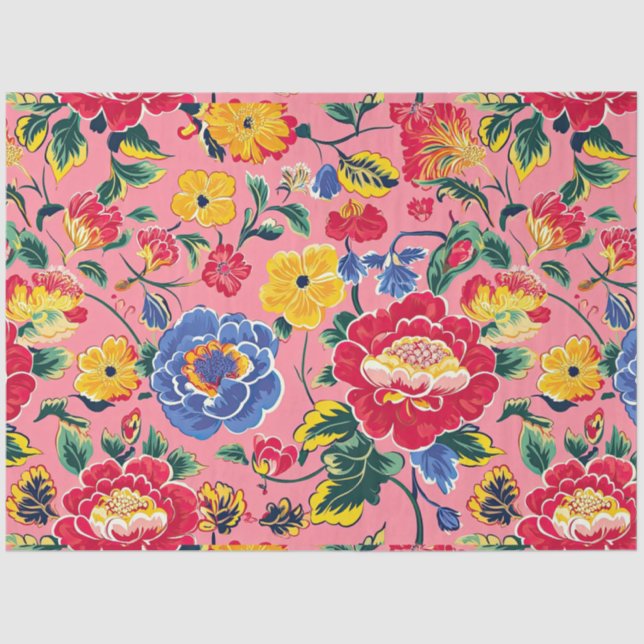 Papel De Seda Chinoiserie Floral Rosa Brilhante (Frente )