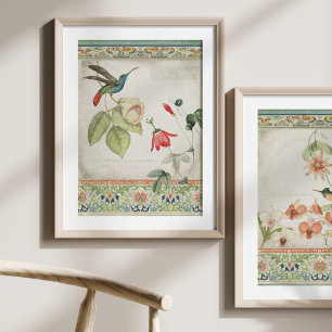 Papel De Seda Chinoiserie Hummingbird Vintage Dissociação Floral