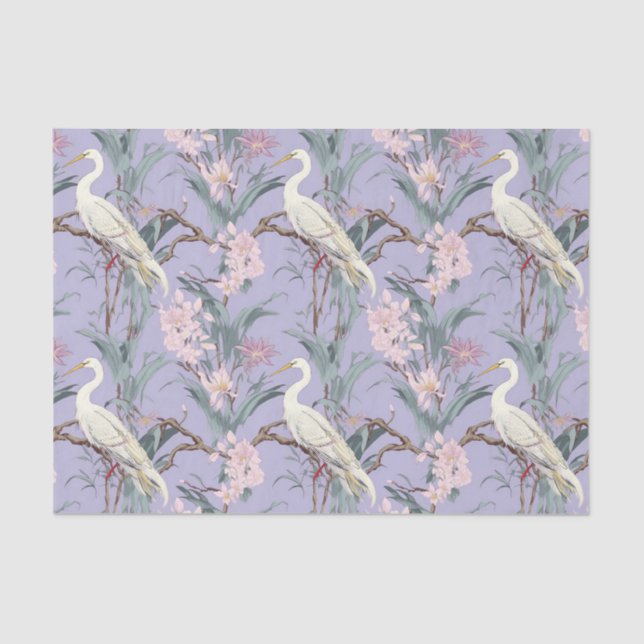 Papel De Seda Chinoiserie Lavanda Floral Egret (Frente )