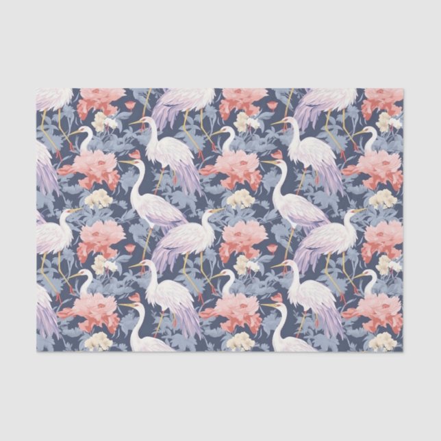 Papel De Seda Chinoiserie Marinho Floral Egret (Frente )