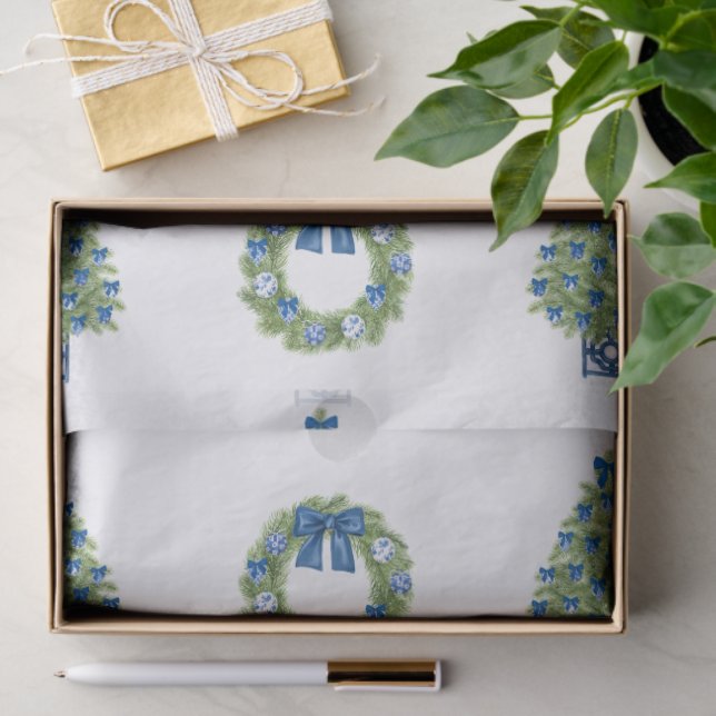 Papel De Seda Chinoiserie Natal Azul e Branco (Presente)