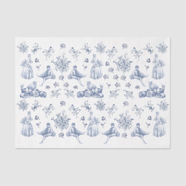 Papel De Seda Chinoiserie Páscoa Decoupage Ovo Azul Toile Floral (Frente )