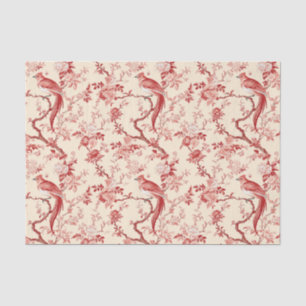 Papel De Seda Chinoiserie Pássaro Asiático Vermelho Cor-de-Rosa